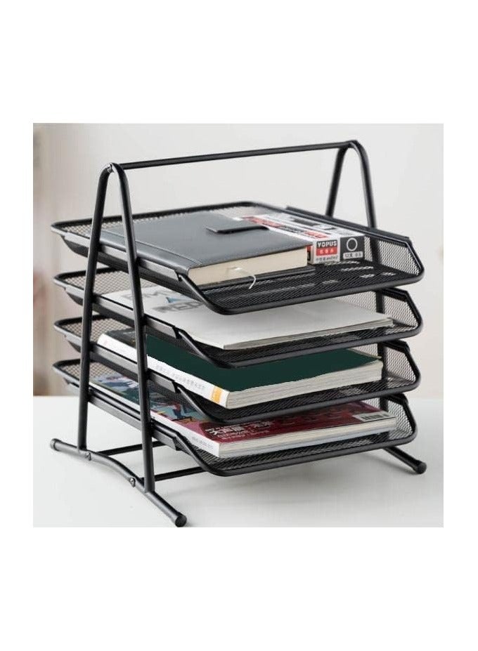 HIAS 4-Tier Metal Mesh Document Tray – Black | A4 Paper File Organizer | Office Desk Storage | Workspace & Home Organizer | Stackable Office Supplies - Image 2