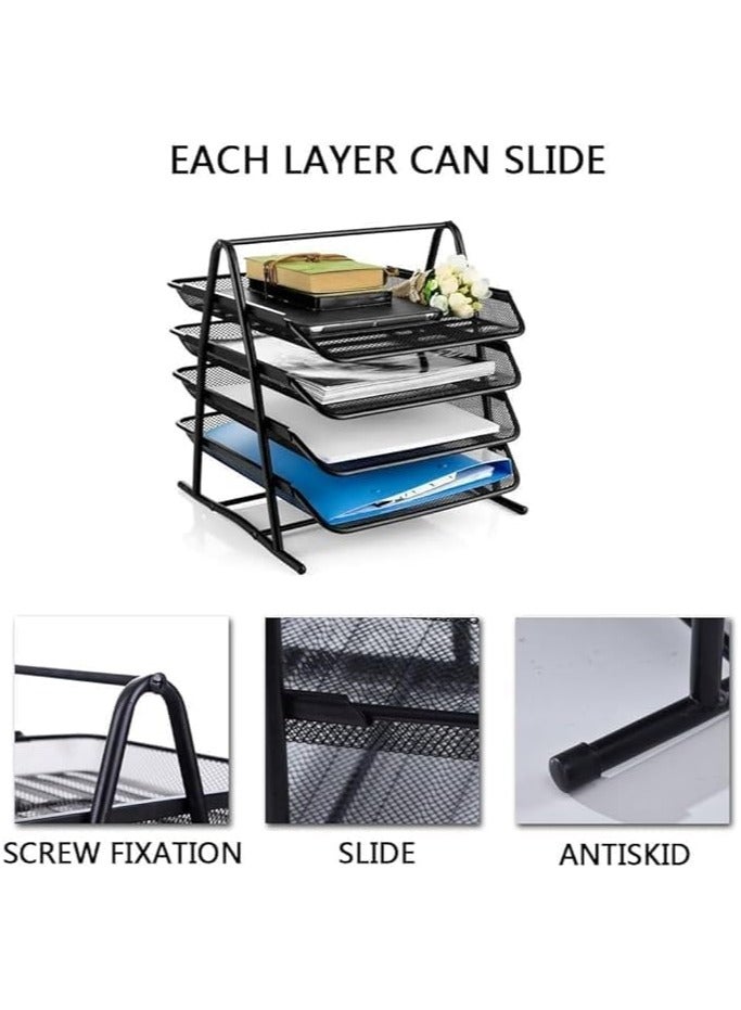 HIAS 4-Tier Metal Mesh Document Tray – Black | A4 Paper File Organizer | Office Desk Storage | Workspace & Home Organizer | Stackable Office Supplies - Image 3