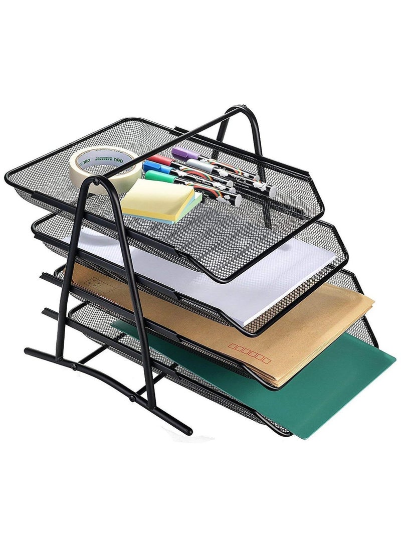 HIAS 4-Tier Metal Mesh Document Tray – Black | A4 Paper File Organizer | Office Desk Storage | Workspace & Home Organizer | Stackable Office Supplies - Image 1