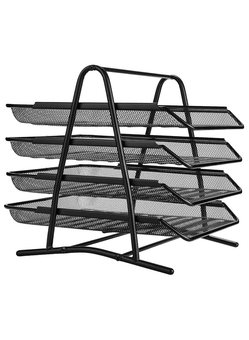 HIAS 4-Tier Metal Mesh Document Tray – Black | A4 Paper File Organizer | Office Desk Storage | Workspace & Home Organizer | Stackable Office Supplies - Image 4
