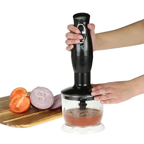 Kalorik Immersion Blender 3-in-1 Handheld Emulsion Combi Blender with Chopper Whisk and Stick Mixer Attachments Two Speed Switch and Stainless Steel Shaft and 20-Oz Mixing Cup, 200-Watts, Black - Image 3