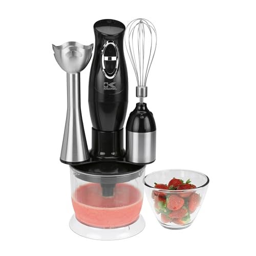 Kalorik Immersion Blender 3-in-1 Handheld Emulsion Combi Blender with Chopper Whisk and Stick Mixer Attachments Two Speed Switch and Stainless Steel Shaft and 20-Oz Mixing Cup, 200-Watts, Black - Image 2