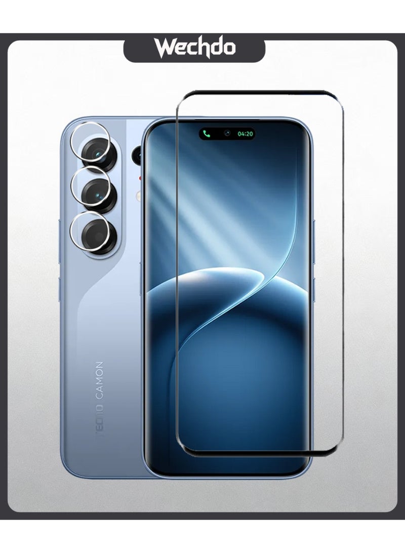2 Pack for Tecno Camon 50 Pro Premium Tempered Glass Screen Protector, 1 Pack Front Screen Protector and 1 Pack Camera Lens Film, with 9H Hardness, Anti-Fingerprint, Anti-Shatter, Bubble-Free & Easy Installation