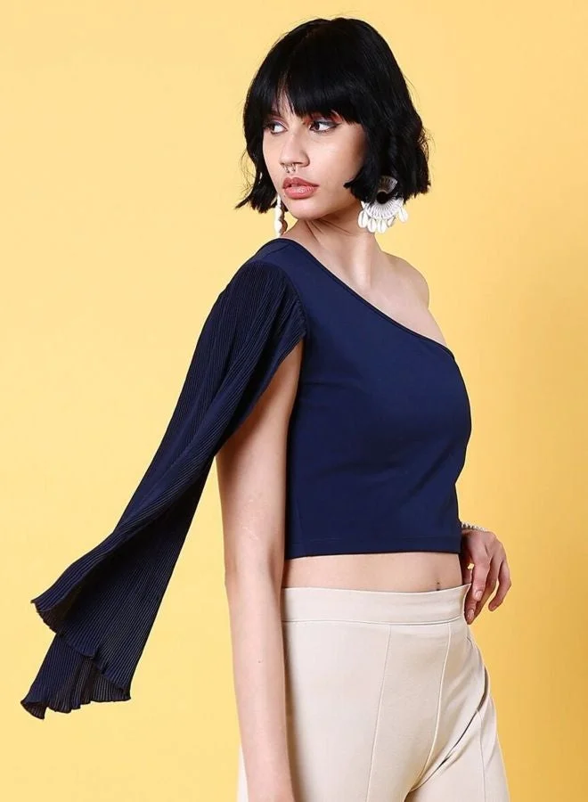 Freehand  Women Regular Fit Solid Asymmetric Neck Sleeveless One Shoulder Top  | Best Price UAE