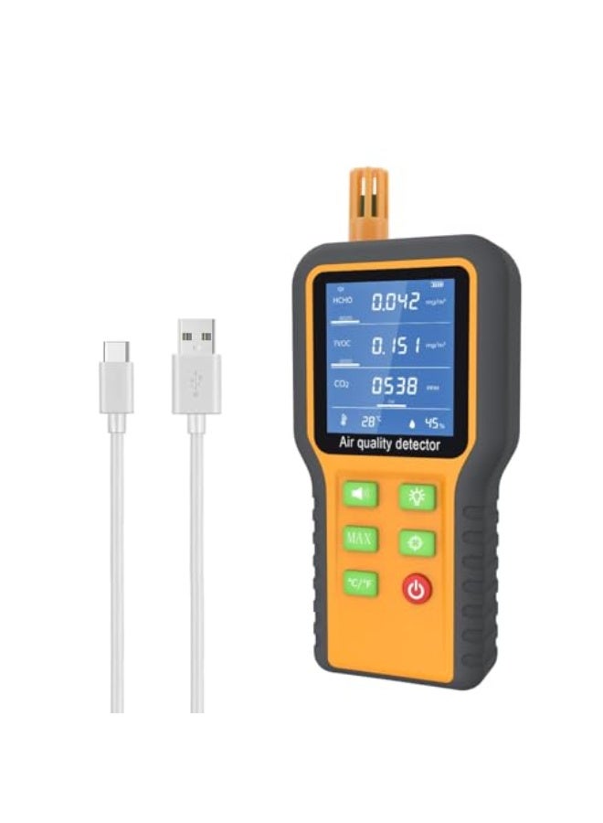 Air Quality Monitor, High Sensitivity CO2 Monitor Formaldehyde Detector, TVOC/Temp/Humidity Air Quality Monitor, with Buzzer Prompt, Max Value Highlight & 120s Countdown, Vent Design, Backlit Screen - Image 1