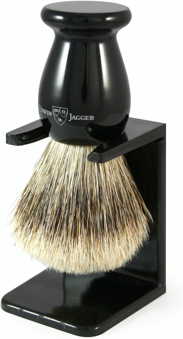 Edwin Jagger Best Badger Shaving Brush with Drip Stand Large Imitation Ebony - Image 1