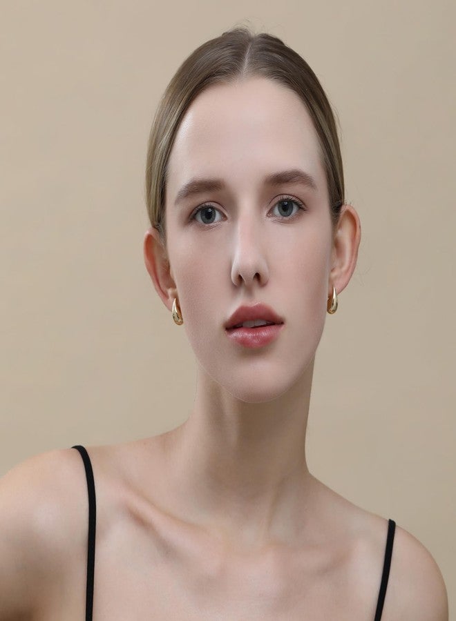 Apsvo Chunky 14K Gold Plated Hoop Earrings for Women, Lightweight Waterdrop Hollow Open Hoops, Hypoallergenic Dupes Earrings - Image 2
