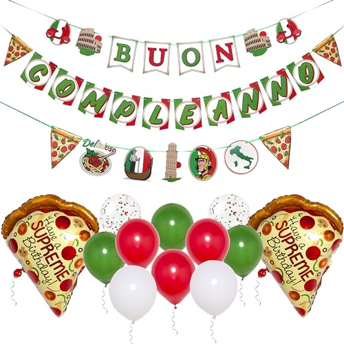 Pirese Italian Birthday Banner Pizza Party Decorations for Kids Adults Italy Theme Decor Italian Party Supplies Red White Green Birthday Decorations - Image 1