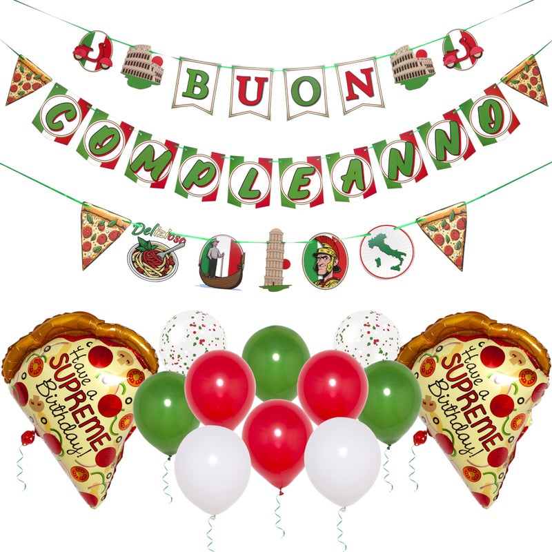 Pirese Italian Birthday Banner Pizza Party Decorations for Kids Adults Italy Theme Decor Italian Party Supplies Red White Green Birthday Decorations - Image 2