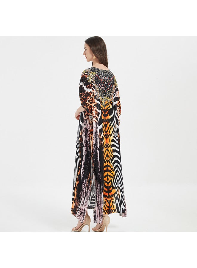 إسكدنيا فستان طويل من رايون بيتش الأوروبي والأمريكي فضفاض كبير الحجم بي ملابس السباحة بلوزة خارجية للإجازات على شاطئ البحر قميص واقي من الشمس للنساء - اللون: أسود رمادي حمار وحشي (ZS1907-8) - - Image 5