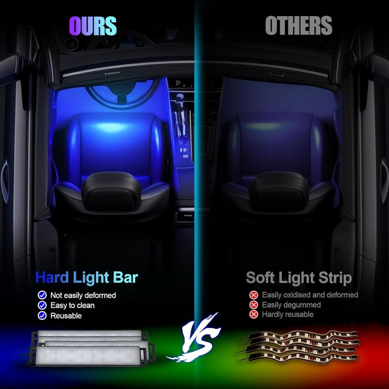إضاءة داخلية ذكية للسيارة مع تحكم عبر التطبيق، شريط LED داخلي RGB متغير الألوان متزامن مع الموسيقى للإضاءة الصلبة الجوية النيون للسيارات وسيارات الدفع الرباعي والشاحنات للرجال والنساء والأصدقاء، بجهد 12 فولت تيار مستمر - Image 5