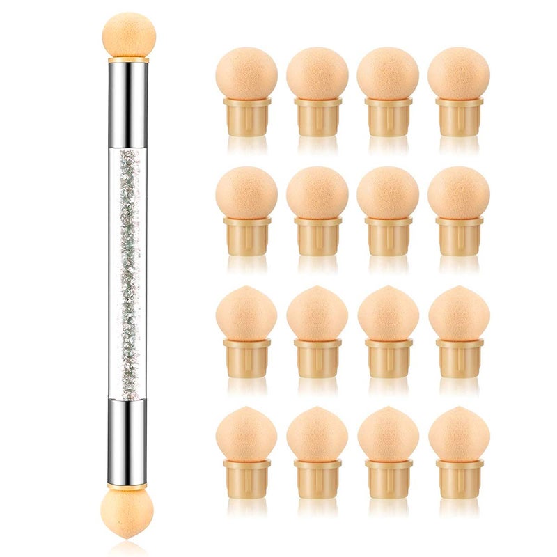 SILPECWEE 1Pc UV Gel Nail Gradient Sponges Pen With 16Pcs Replaceable Sponge Heads Double Head Nail Ombre Brush Acrylic Manicure DIY Tools - Image 1