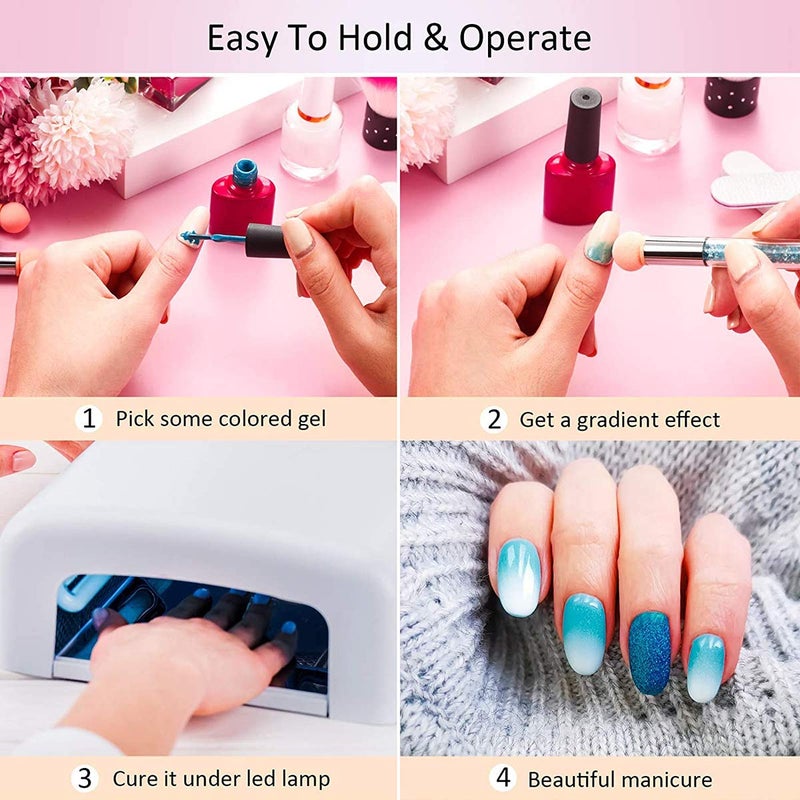 SILPECWEE 1Pc UV Gel Nail Gradient Sponges Pen With 16Pcs Replaceable Sponge Heads Double Head Nail Ombre Brush Acrylic Manicure DIY Tools - Image 5