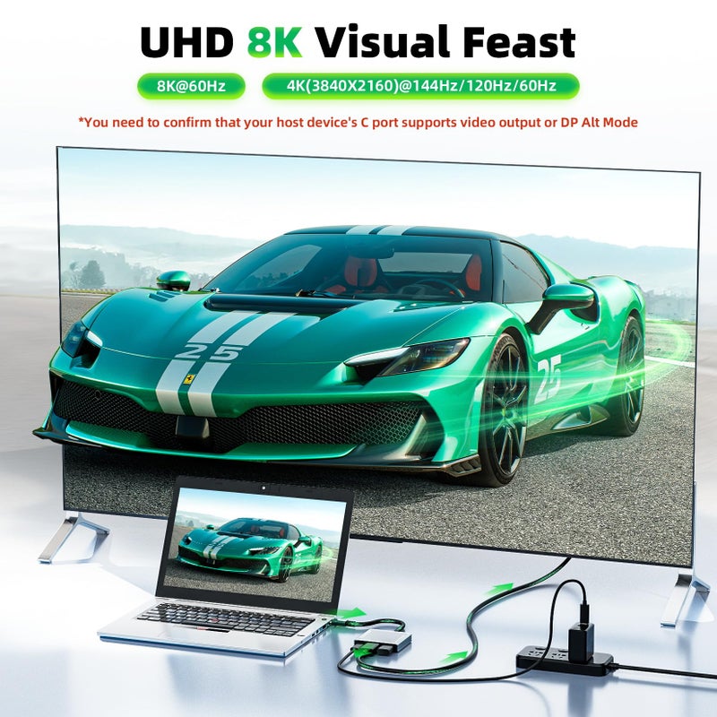 BolAAzuL USB C to DisplayPort Multiport Adapter Dock, BolAAzuL 3-in-1 Type C Hub with 1xDP 1.4 + 1xUSB 2.0 + 1xPD Charging Port(Type C), 8K 60Hz/ 100W PD/DP ALT Mode Supported for Macboo pro, iPad pro, Monitor - Image 2