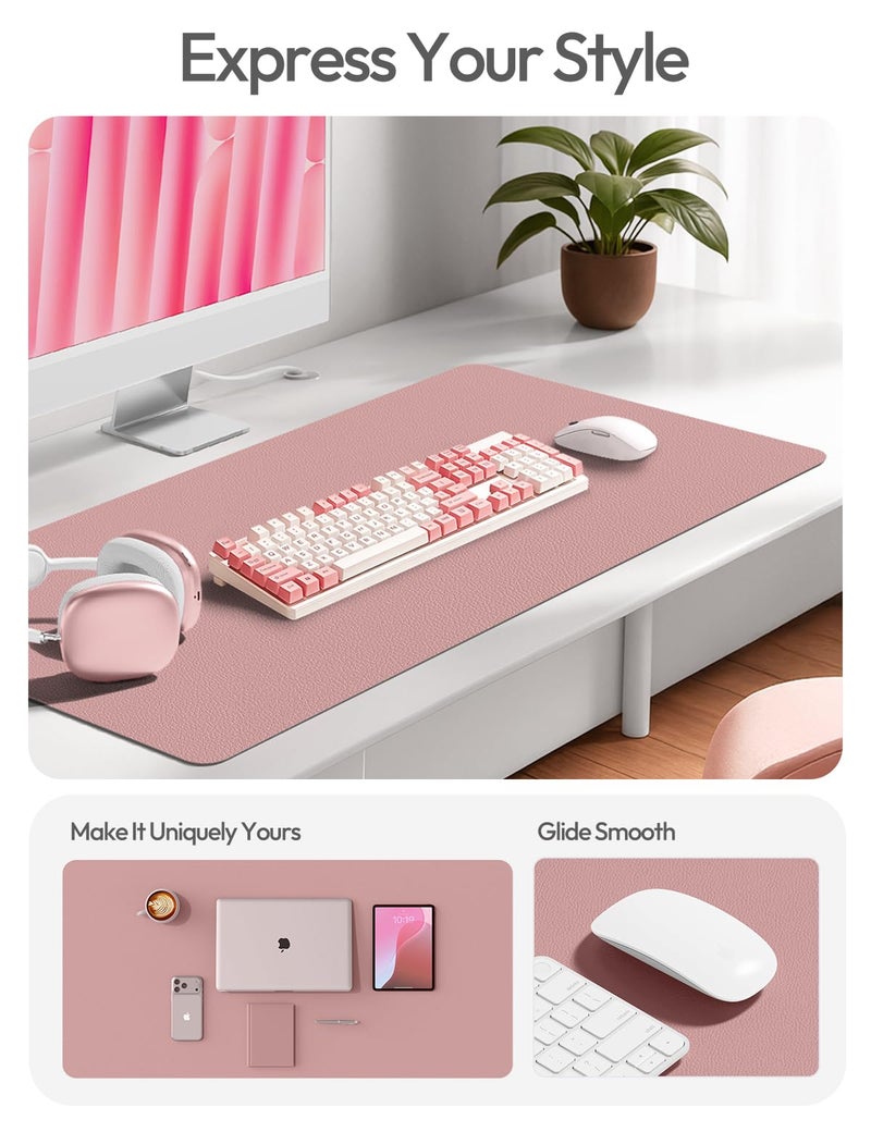 YSAGi Leather Desk Protector, Office Mat, Large Mouse Mat, Non-Slip PU Leather Blotter, Laptop Desk Pad, Waterproof Writing Pad for Office and Home (Pale Mauve, 23.6" x 13.8") - Image 2