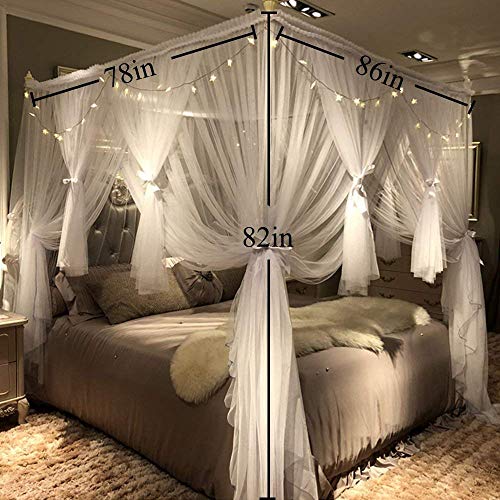 Divayanshi Drape Netting 4 Corners Post Canopy/Bed Curtain for Girls Boys and Adult, 86 W x 78 Lx82-inch H, White - Image 3