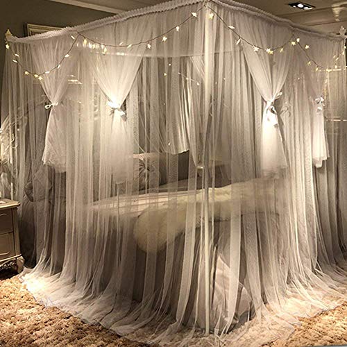 Divayanshi Drape Netting 4 Corners Post Canopy/Bed Curtain for Girls Boys and Adult, 86 W x 78 Lx82-inch H, White - Image 4