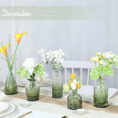 TBWIND Glass Bud Vase Set of 5, Small Green Flower Vases for Centerpieces in Bulk, Mini Vintage Vase for Wedding Decor, Single Flowers, and Home Table Décor - Image 2