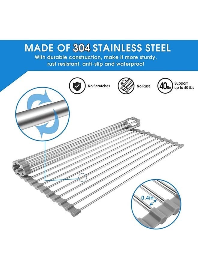 كابتن تيك Roll-Up Dish Drying Rack, Foldable Trivet, Dish Drainer & Over Sink Dish Rack Cover, BPA Free,Portable Silicone and Stainless Steel Rolling Rack for Kitchen Sink Counter (52*35cm) - Image 3