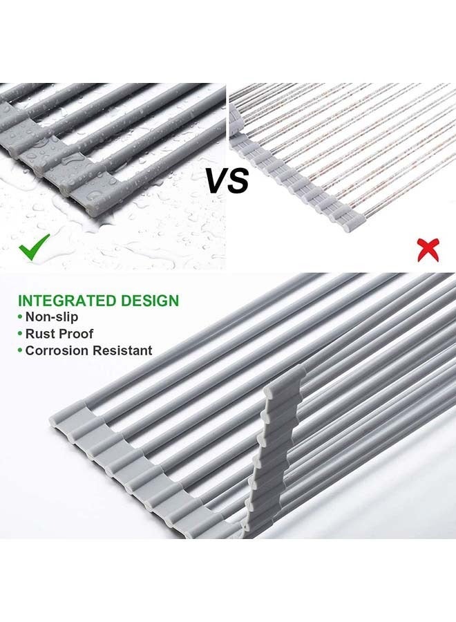 كابتن تيك Roll-Up Dish Drying Rack, Foldable Trivet, Dish Drainer & Over Sink Dish Rack Cover, BPA Free,Portable Silicone and Stainless Steel Rolling Rack for Kitchen Sink Counter (52*35cm) - Image 5