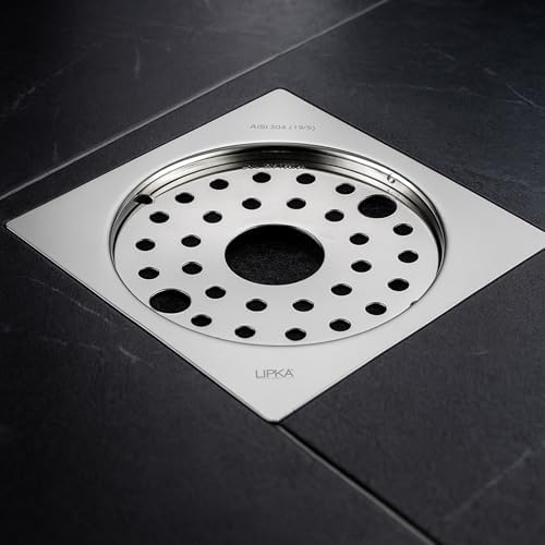 LIPKA Eon Square with Plain Jali Floor Drain |Premium Stainless Steel |6 x 6 Inches| with Lock & Hole| - Image 1