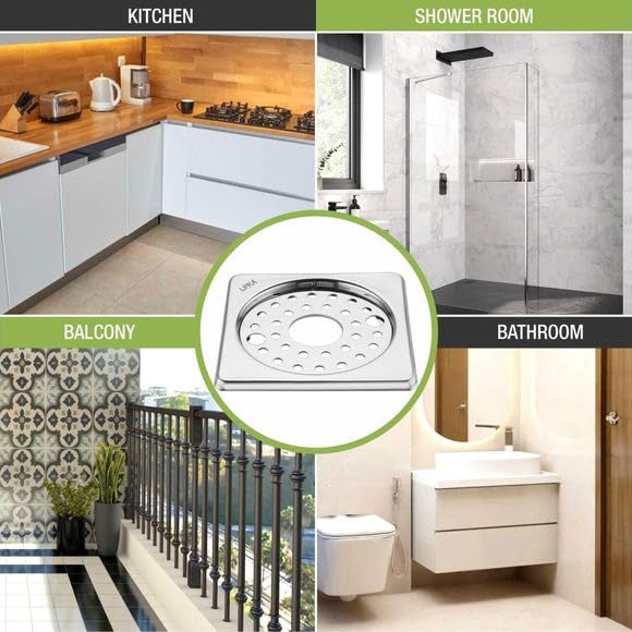 LIPKA Eon Square with Plain Jali Floor Drain |Premium Stainless Steel |6 x 6 Inches| with Lock & Hole| - Image 5