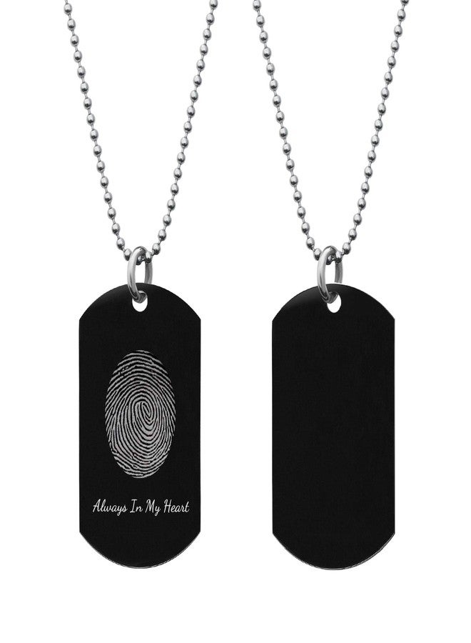 Queenberry Picture Necklace Personalized Fingerprint Necklace Custom Thumbprint jewelry with Text Memorial gift (Black & White Fingerprint Engraving) - Image 1