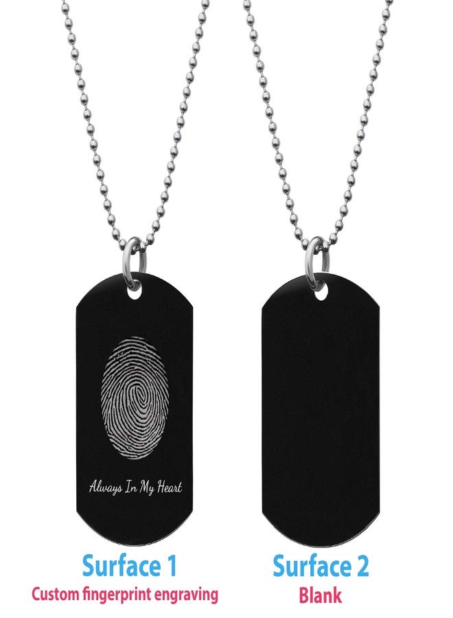 Queenberry Picture Necklace Personalized Fingerprint Necklace Custom Thumbprint jewelry with Text Memorial gift (Black & White Fingerprint Engraving) - Image 3