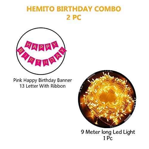 HEMITO 2 pcs Combo Pink Happy Birthday 1 Pcs, 9 Meter Long Led Light 1 Pc Birthday Decorations Kit - Image 2