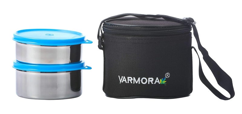 Varmora Stainless Steel Mini Lunch Box, Blue, 2 Pieces - Image 2