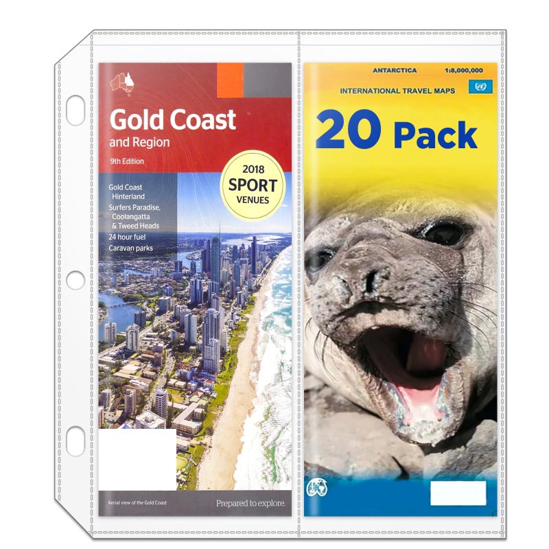 CollectHall 2-Pocket Folded Map Sleeves, Brochure Holder, Map Protector, 4.5" x 11" Pockets, Protective Sleeves for 3 Ring Binder, 20 Pack - Image 1