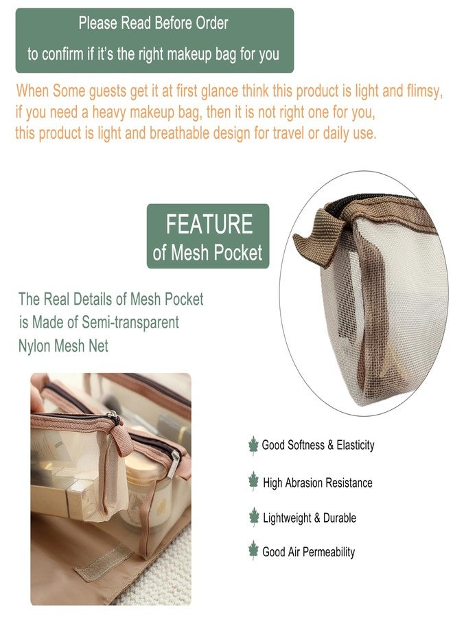 KAKKOII Roll Up Makeup Bag, Hanging Toiletry Bag, 4 in 1 Detachable Cosmetic Bag, 4 Removable Storage Bags, Travel Makeup Organizer Bags for Women Men(Khaki) - Image 3