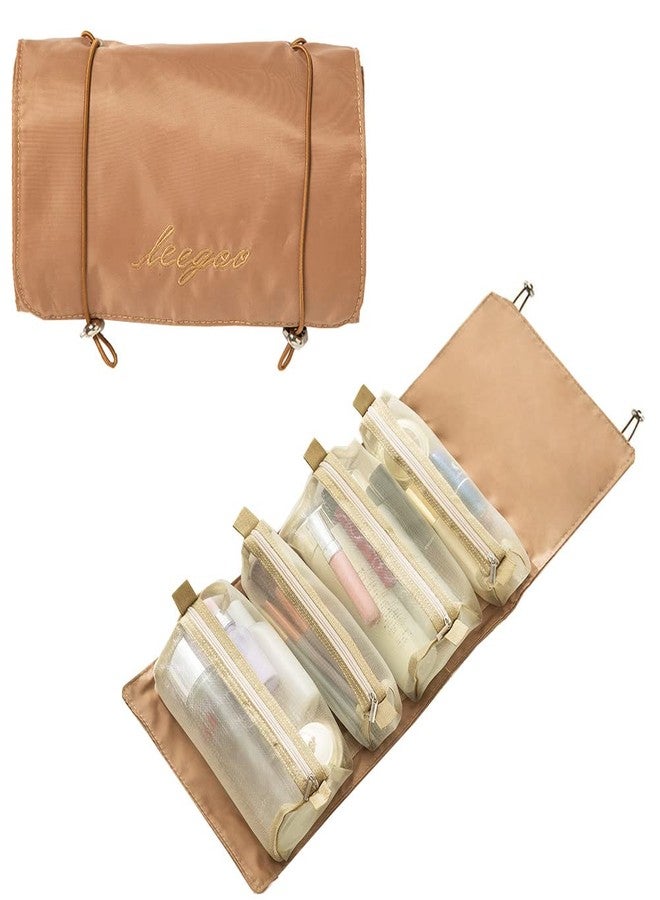 KAKKOII Roll Up Makeup Bag, Hanging Toiletry Bag, 4 in 1 Detachable Cosmetic Bag, 4 Removable Storage Bags, Travel Makeup Organizer Bags for Women Men(Khaki) - Image 1