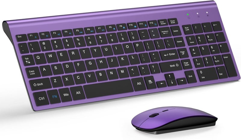 TopMate Wireless Keyboard and Mouse Ultra Slim Combo, 2.4G Silent Compact USB 2400DPI Mouse and Scissor Switch Keyboard Set with Cover, Batteries Included, for PC/Laptop/Windows/Mac - Purple Black - Image 1