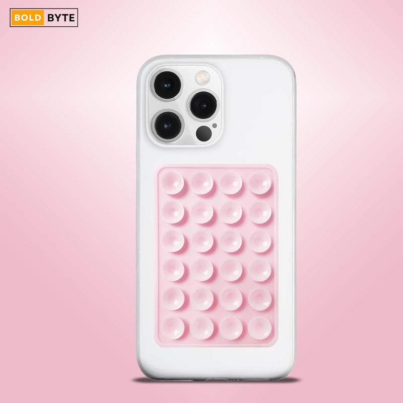 Bold Byte حامل هاتف بملصق | غلاف هاتف بملصق، وسادات لاصقة سيليكون مضادة للانزلاق، حامل متعدد الاستخدامات بدون استخدام اليدين لصور السيلفي، الفيديوهات، الاستحمام، لوحة القيادة في السيارة (وردي) - Image 3