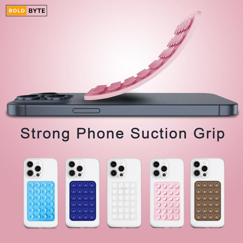 Bold Byte حامل هاتف بملصق | غلاف هاتف بملصق، وسادات لاصقة سيليكون مضادة للانزلاق، حامل متعدد الاستخدامات بدون استخدام اليدين لصور السيلفي، الفيديوهات، الاستحمام، لوحة القيادة في السيارة (وردي) - Image 2