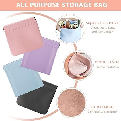 NETZILLA NAVA PAVA 3 Pack Mini Makeup Bag Small Pouches for Women Pu Cosmetic Bag Squeeze Top Pocket Storage Pouch for Coin Purse Lipstick Jewelry Accessories SelfClosing 43X47In Assorted - Image 2