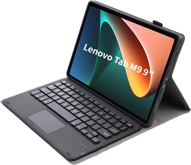 حقيبة لوحة مفاتيح Fegishilly المزودة بلوحة لمس متوافقة مع حقيبة Lenovo Tab M9 مقاس 9 بوصة الصادرة في 2023، غطاء لوحة مفاتيح لاسلكي قابل للإزالة مغناطيسي مع حامل قلم (أسود) - Image 1