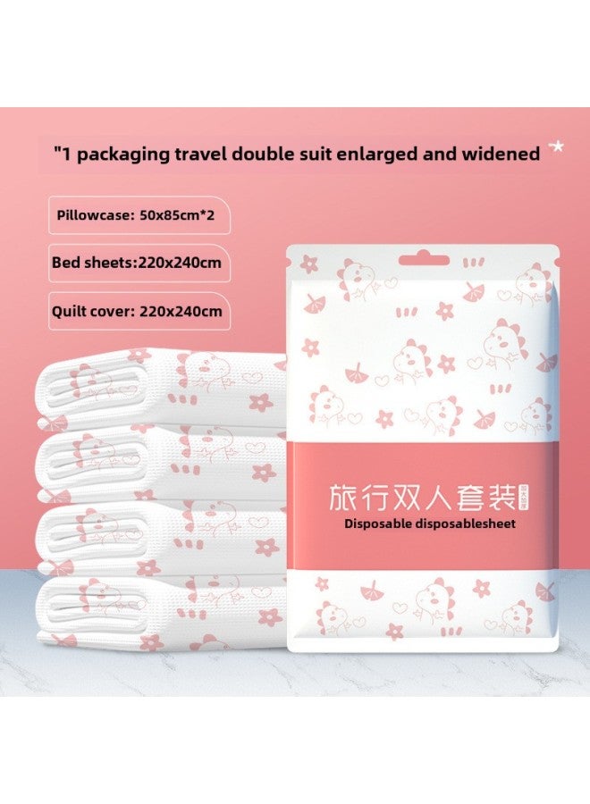 Hotel Disposable Bed Sheet Quilt Cover Pillowcase Four-piece Thickened Travel Double Travel Bedding Dirty Portable-Color:Regular Double Four-piece Set (printed) - Image 1