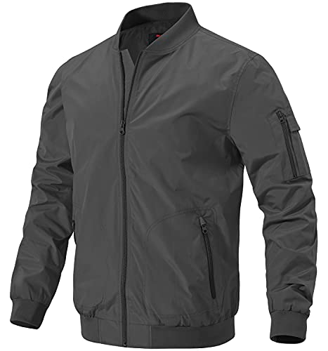 Gopune Men's Windproof Bomber Jackets Lightweight Running Windbreaker Outdoor Golf Fashion Coat Deep Grey,M - Image 5