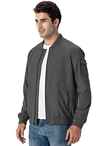 Gopune Men's Windproof Bomber Jackets Lightweight Running Windbreaker Outdoor Golf Fashion Coat Deep Grey,M - Image 3