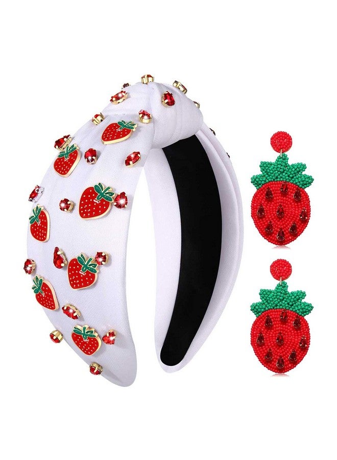 YAHPERN Strawberry Headbands For Women Tropical Fruit Headbands Embellished Rhinestone Crystal Wide Top Knot Headband Summer Hair Accessories Beach Vacation Outfits - Image 1
