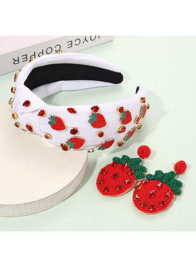 YAHPERN Strawberry Headbands For Women Tropical Fruit Headbands Embellished Rhinestone Crystal Wide Top Knot Headband Summer Hair Accessories Beach Vacation Outfits - Image 2