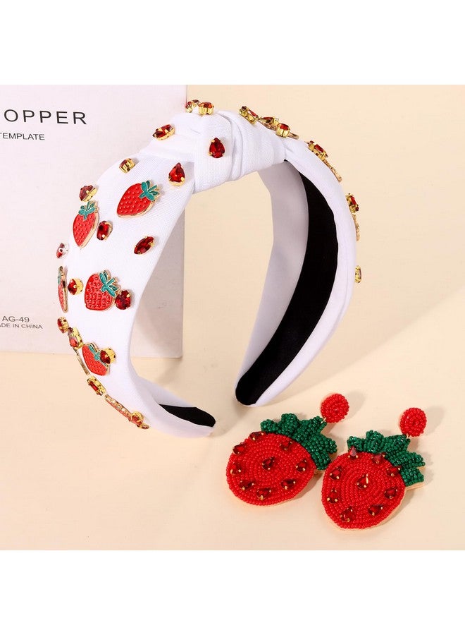 YAHPERN Strawberry Headbands For Women Tropical Fruit Headbands Embellished Rhinestone Crystal Wide Top Knot Headband Summer Hair Accessories Beach Vacation Outfits - Image 3