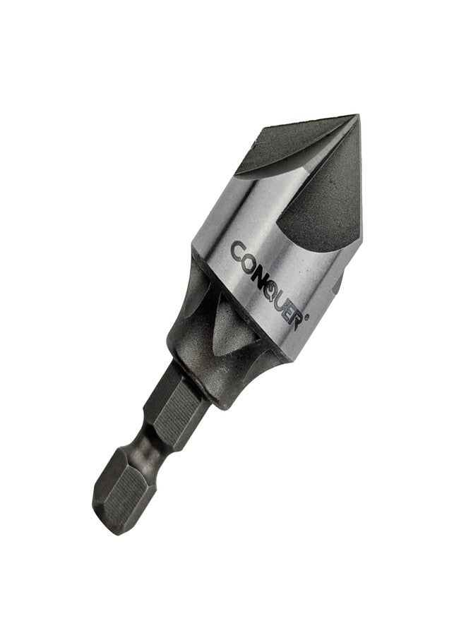 CONQUER Tools 5 Flute Metal Countersink Drill Bit, 87 Degree for 1/4'' Hex Shank Fit 1/8"-3/4"(3mm-19mm), Burr Removal, Deburring Beveling Chamfer Tool, Holes Shaping Trimming, Inner/Pipe Reamer - Image 1