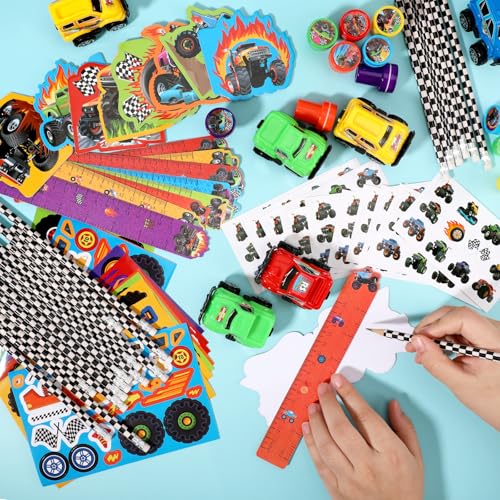 BenLouis 96Pcs Monster Truck Party Favors Truck Car Birthday Stampers Stickers School Stationery Set Bulk for Kids wheels party Race Car Themed Party Goodie Bag Stuffers Pinata Filler Supplies - Image 4