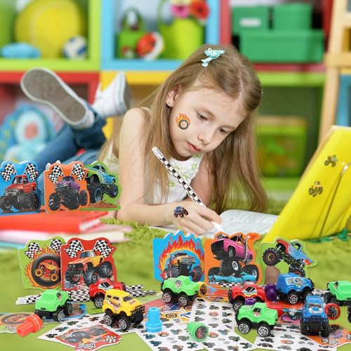 BenLouis 96Pcs Monster Truck Party Favors Truck Car Birthday Stampers Stickers School Stationery Set Bulk for Kids wheels party Race Car Themed Party Goodie Bag Stuffers Pinata Filler Supplies - Image 5