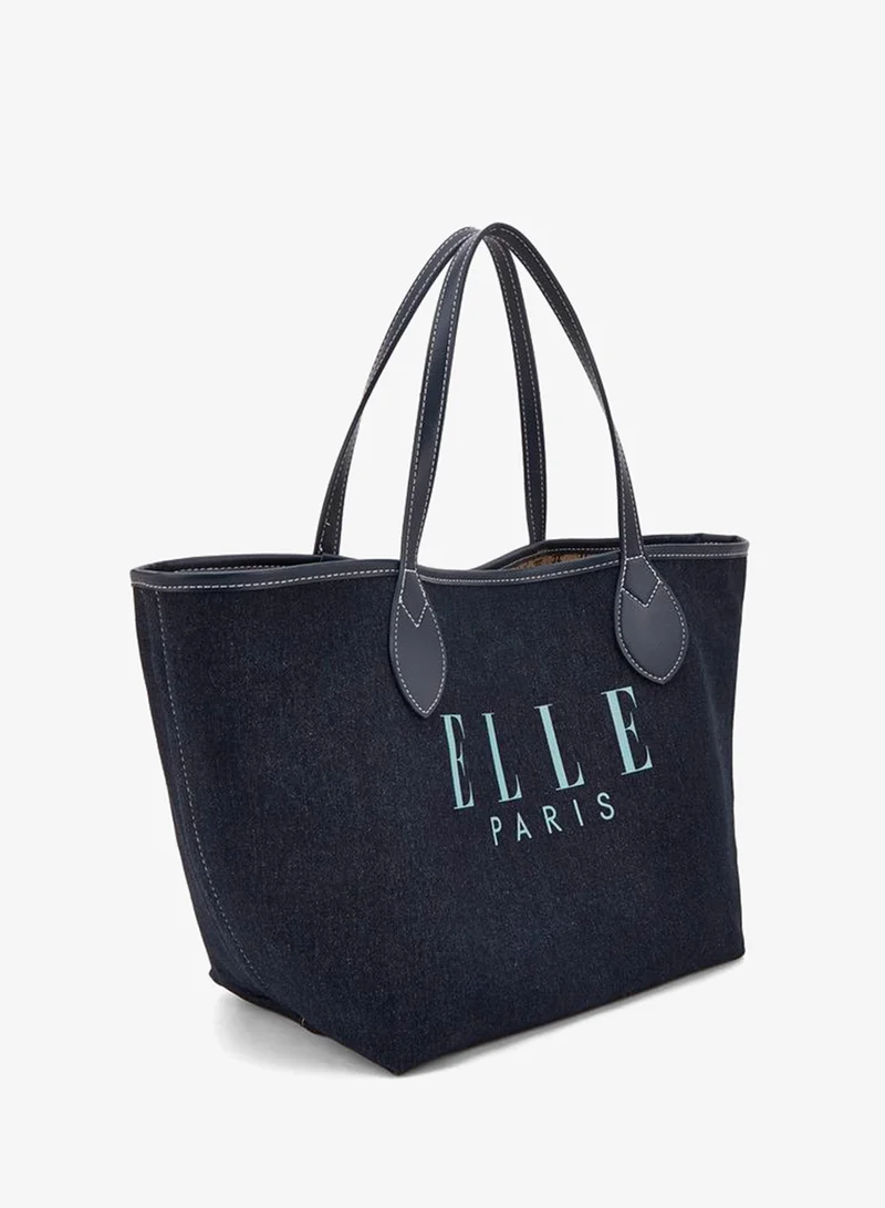 Elle Logo Print Denim Tote Bag With Pouch