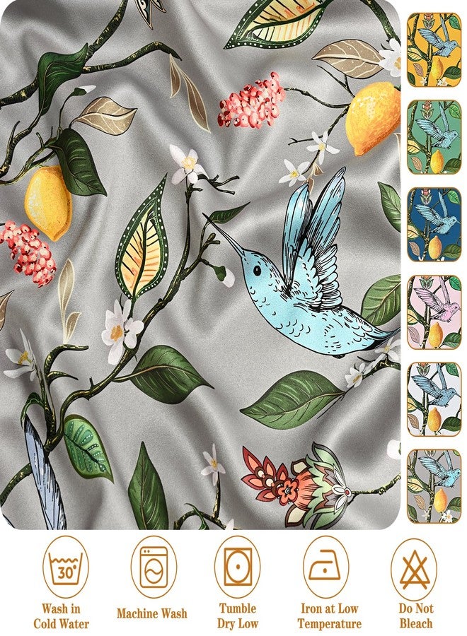 FRAMICS 100% Blackout Curtains for Bedroom Vintage Floral Curtains for Living Room 84 Inches Long, Luxury Patterned Grey Curtain Lemon Hummingbird Grommet Thermal Insulated Drapes, 2 Panels - Image 5