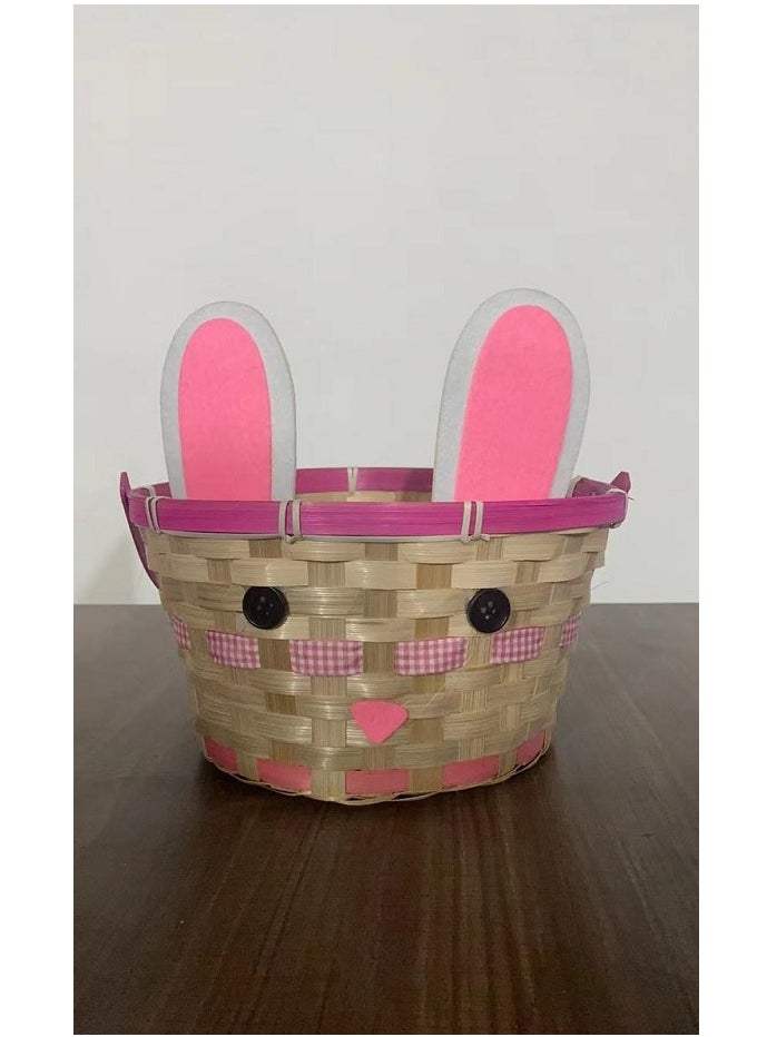 Brain Giggles BrainGiggles Rattan Ear Bunny Basket Storage Empty Basket with Handles Storage Organizer Eggs Hunt Party Favors for Kids  - Image 2